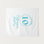 ターコイズの円形。ラウンドグリッター 10歳の誕生日 太字 タペストリー (正面(横))