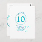 ターコイズの円形。ラウンドグリッター 10歳の誕生日 太字 ポストカード (正面/裏面)