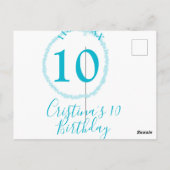 ターコイズの円形。ラウンドグリッター 10歳の誕生日 太字 ポストカード (裏面)