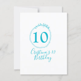 ターコイズの円形。ラウンドグリッター 10歳の誕生日 太字 ポストカード