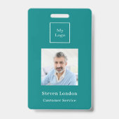 ターコイズの写真名QRコードビジネスロゴ バッジ (正面)