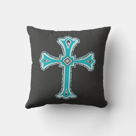 ターコイズの十字の装飾的な装飾用クッション クッション (裏面)