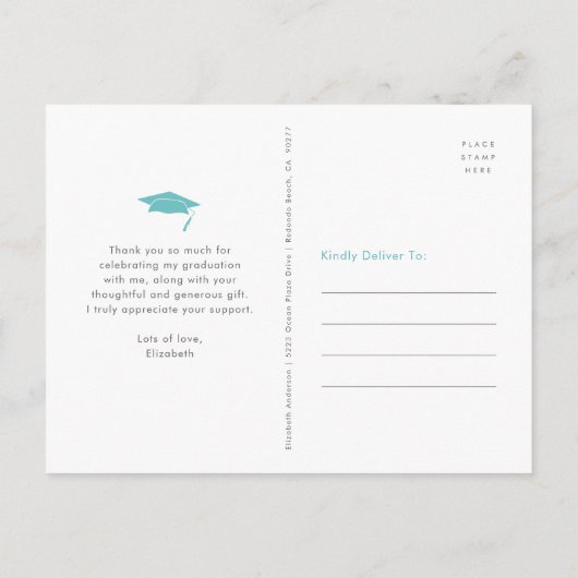ターコイズの卒業写真 太字タイプ ありがとう ポストカード (裏面)