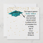 ターコイズの卒業帽とゴールドのコンフェッティ 招待状 (正面)