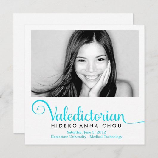 ターコイズの卒業式で弁論を担当する首席卒業生 案内状 (正面/裏面)