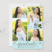 ターコイズの卒業式4フォトスクモダンリプトハート 案内状 (正面)