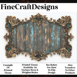 ターコイズの古い木材、縁ど金ゴールドAN7 Decopage 薄葉紙