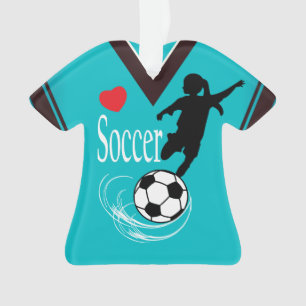 ターコイズの女の子のサッカーボールのワイシャツ オーナメント