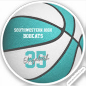 ターコイズの女子チームの白いバスケットボールの色 シール (正面)