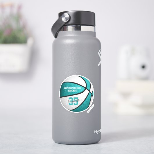 ターコイズの女子チームの白いバスケットボールの色 シール (HydroFlask)