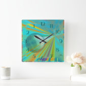 ターコイズの惑星の抽象デザインの光線 スクエア壁時計 (ホーム)