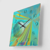 ターコイズの惑星の抽象デザインの光線 スクエア壁時計 (傾斜)