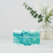 ターコイズの抽象的な水彩画のしぶきの名刺 名刺 (スタンド正面)