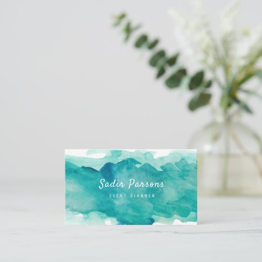 ターコイズの抽象的な水彩画のしぶきの名刺 名刺 (スタンド正面)