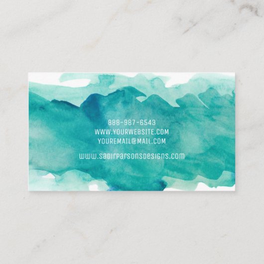 ターコイズの抽象的な水彩画のしぶきの名刺 名刺 (裏面)