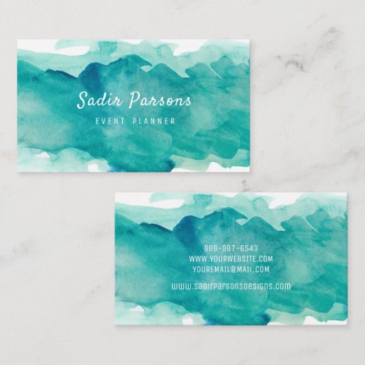 ターコイズの抽象的な水彩画のしぶきの名刺 名刺 (正面/裏面)