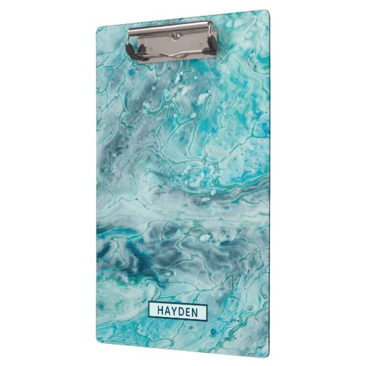 ターコイズの抽象芸術のペンキは芸術のモノグラムを注ぎます クリップボード (左)