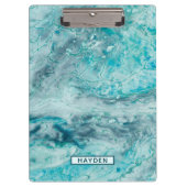 ターコイズの抽象芸術のペンキは芸術のモノグラムを注ぎます クリップボード (正面)