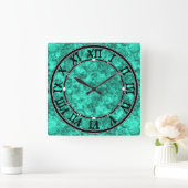 ターコイズの明るい大理石パターン スクエア壁時計 (ホーム)