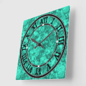 ターコイズの明るい大理石パターン スクエア壁時計 (傾斜)