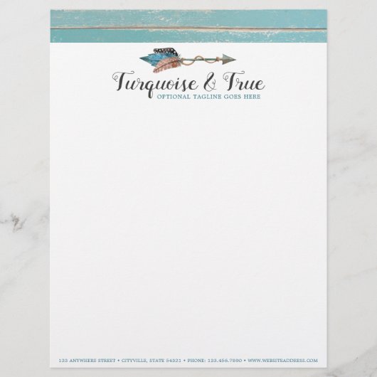 ターコイズの木及び羽の矢のBohoの素朴な上品 レターヘッド (正面)