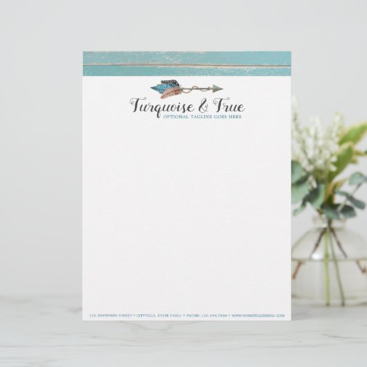 ターコイズの木及び羽の矢のBohoの素朴な上品 レターヘッド (スタンド正面)