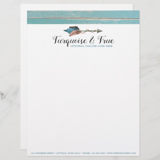 ターコイズの木及び羽の矢のBohoの素朴な上品 レターヘッド (正面/裏面)