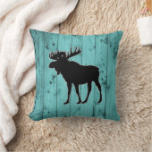 ターコイズの木製のティール(緑がかった色)によって風化させる納屋|の素朴なアメリカヘラジカ クッション (ブランケット)