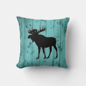 ターコイズの木製のティール(緑がかった色)によって風化させる納屋|の素朴なアメリカヘラジカ クッション (正面)