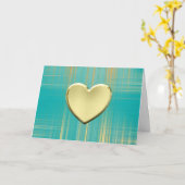 ターコイズの格子に金のハート カード (黄色い花)