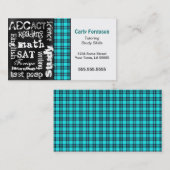 ターコイズの格子縞、グランジな黒板の名刺 名刺 (正面/裏面)