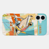 ターコイズの楽しいカエルのアート(名入れ可能) iPhoneケース (裏面横)
