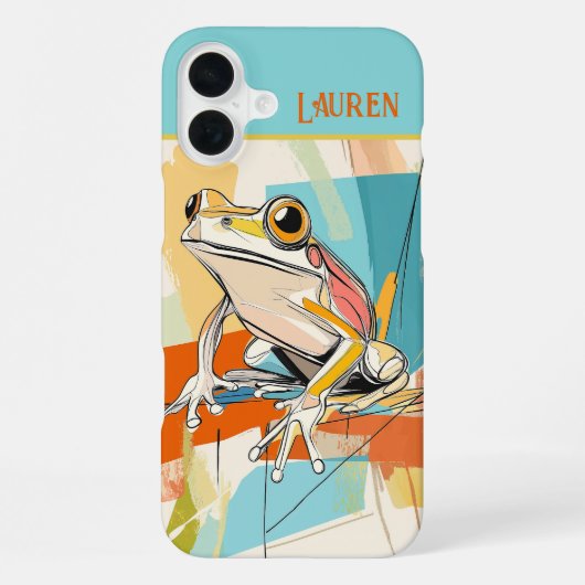 ターコイズの楽しいカエルのアート(名入れ可能) iPhoneケース (裏面)