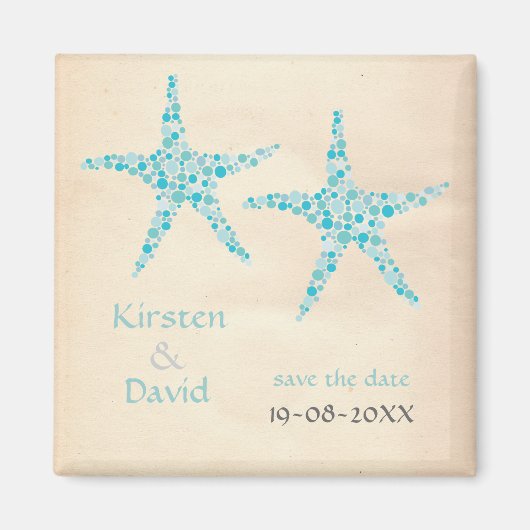 ターコイズの水のヒトデの組は日付の磁石を救います マグネット (正面)