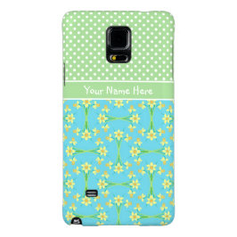 ターコイズの水仙、ソフトグリーンの白いポルカ iPhone 13ケース