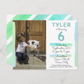 ターコイズの水彩モダン写真誕生日パーティー インビテーションポストカード (正面/裏面)