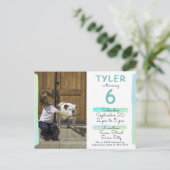 ターコイズの水彩モダン写真誕生日パーティー インビテーションポストカード (スタンド正面)