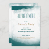 ターコイズの水彩ランチパーティー招待状テンプレート 招待状 (正面/裏面)