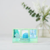 ターコイズの水彩抽象芸術あなたの写真 名刺 (スタンド正面)