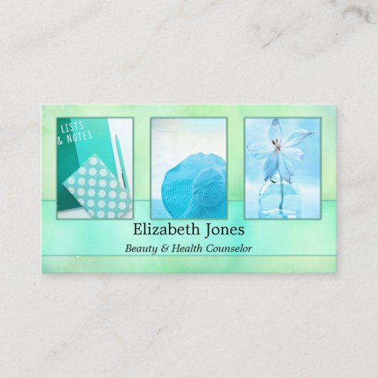 ターコイズの水彩抽象芸術あなたの写真 名刺 (正面)