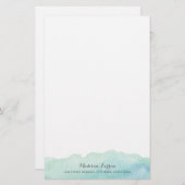 ターコイズの水彩画のパーソナライズな文房具 便箋 (正面/裏面)