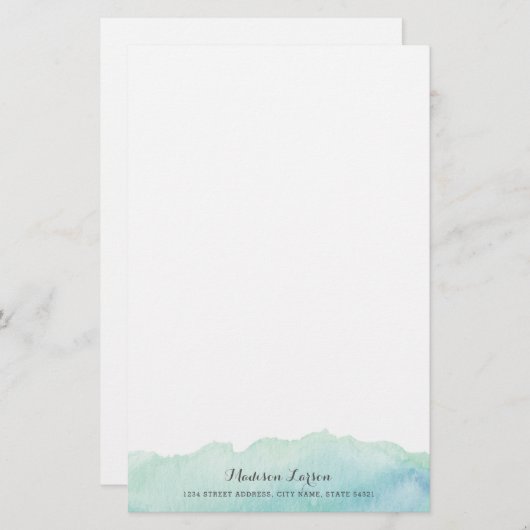 ターコイズの水彩画のパーソナライズな文房具 便箋 (正面/裏面)