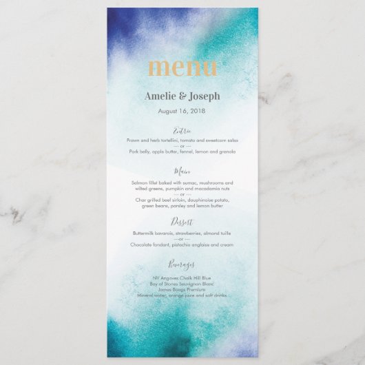 ターコイズの水彩画のメニューまたはプログラム・カード メニュー (正面)