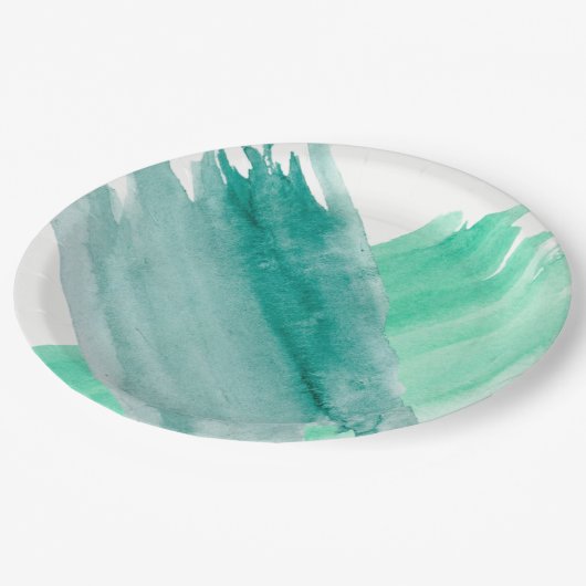 ターコイズの水彩画の紙皿 ペーパープレート (アングル)