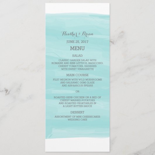 ターコイズの水彩画の結婚式メニュー メニュー (正面)