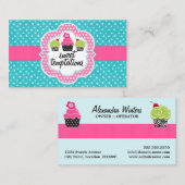 ターコイズの水玉模様のカップケーキのベーカリー 名刺 (正面/裏面)
