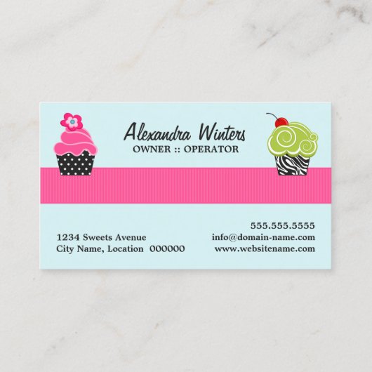 ターコイズの水玉模様のカップケーキのベーカリー 名刺 (裏面)