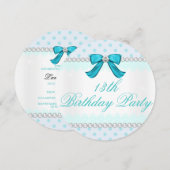 ターコイズの水玉、女の子の13歳の誕生日パーティー 招待状 (正面/裏面)