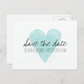 ターコイズの水色ハートは日付はがきを保存 案内ポストカード (正面/裏面)