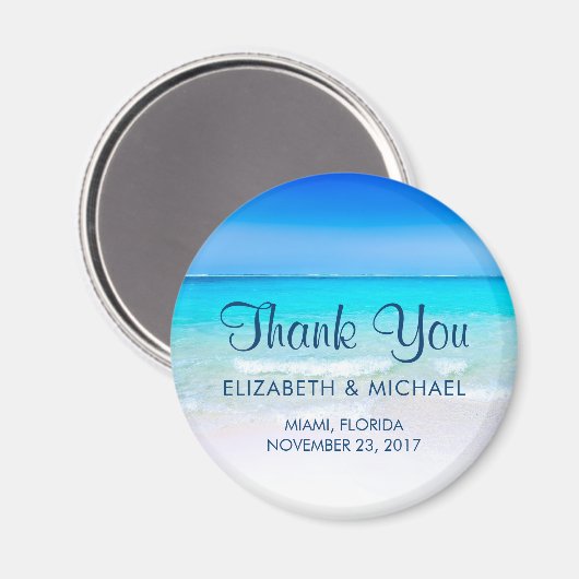 ターコイズの海でのトロピカルビーチウェディングのお礼 マグネット (正面/裏面)